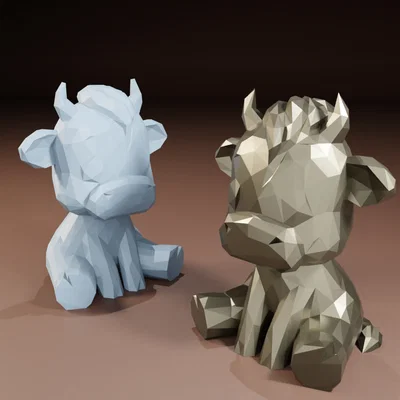 Bò Hoạt Hình Low Poly
