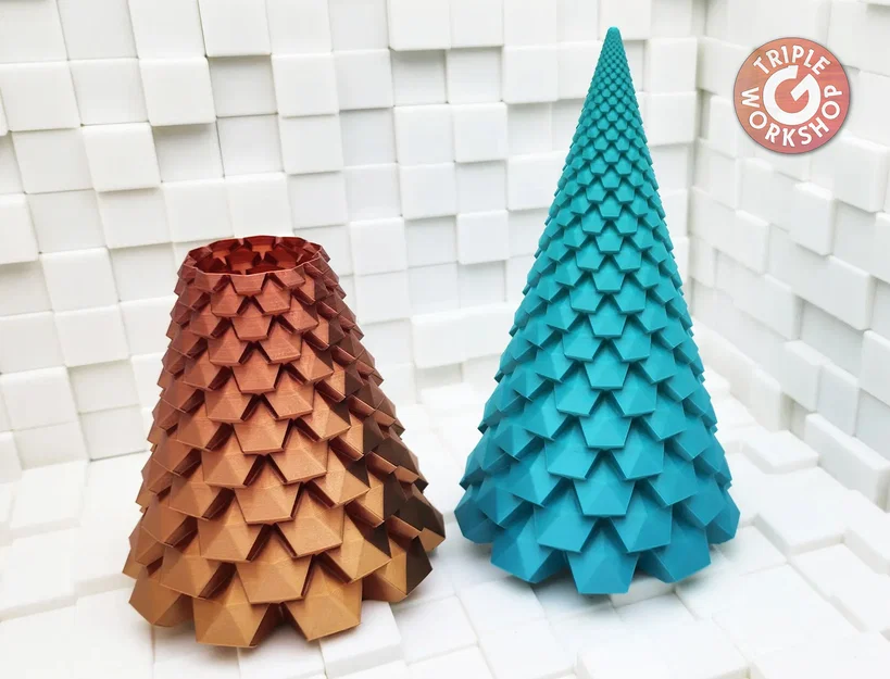 Mô hình 3D Cây Thông Pha Lê và Bình Hoa Xoắn Ốc trang trí - Image 1