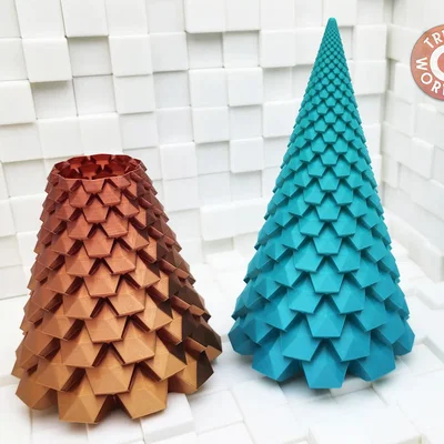 Mô hình 3D Cây Thông Pha Lê và Bình Hoa Xoắn Ốc trang trí
