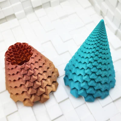 Mô hình 3D Cây Thông Pha Lê và Bình Hoa Xoắn Ốc trang trí