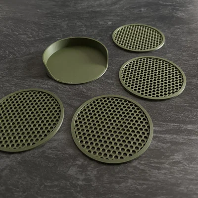 Bộ đế lót ly họa tiết tổ ong 3D kèm khay đựng (Honeycomb Coasters)