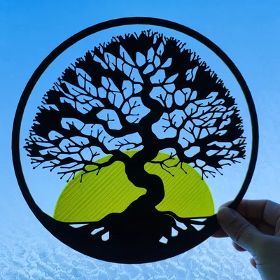 Tranh treo tường 3D nghệ thuật: Cây Bonsai và Mặt Trời (Rising Sun)