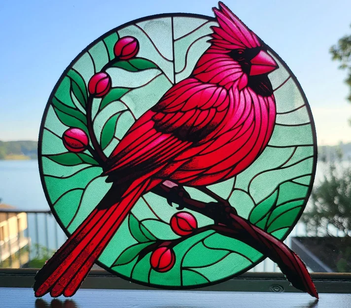 HueForge Stained Glass Cardinal – Tranh kính 2 phần (HueForge) - Image 1
