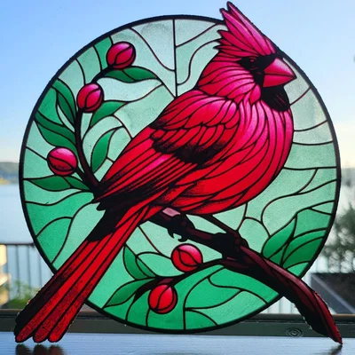 HueForge Stained Glass Cardinal – Tranh kính 2 phần (HueForge)
