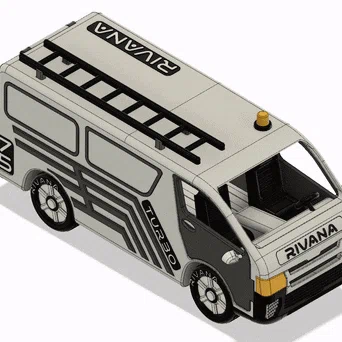 Xe Van Utility Màu Vàng Có Chuyển Động (Yellow Utility Van with Movements)