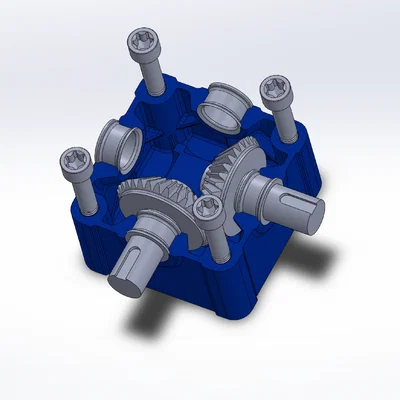 Mô hình hộp số góc 90 độ (90° Gear Box) in 3D