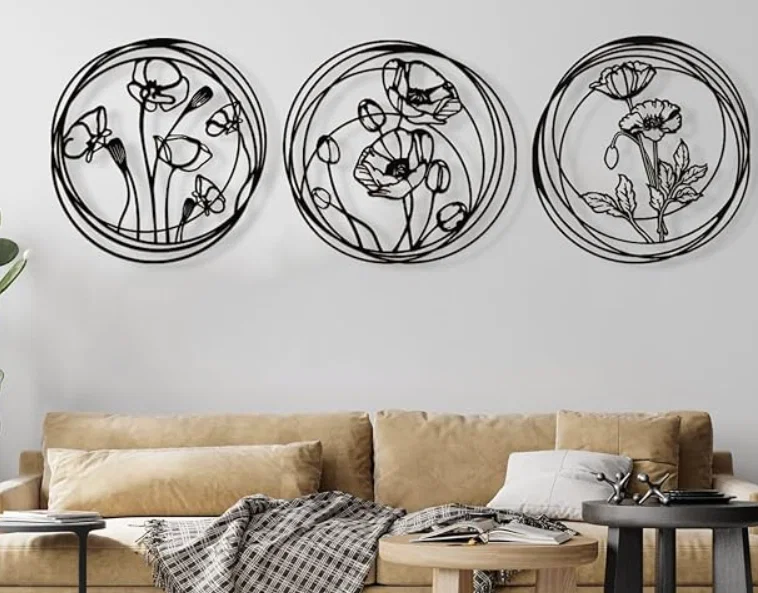 Bộ 3 tranh treo tường hoa Poppy decor 3D hiện đại - Image 1