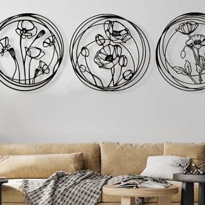 Bộ 3 tranh treo tường hoa Poppy decor 3D hiện đại