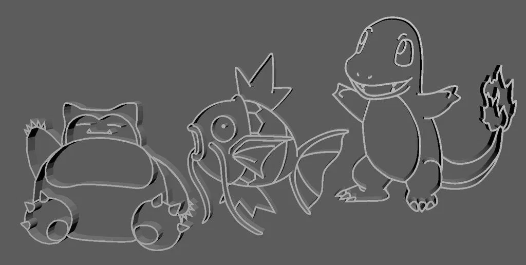 Lineart Pokemon cho khung hình: Snorlax, Charmander, Magikarp - Image 1