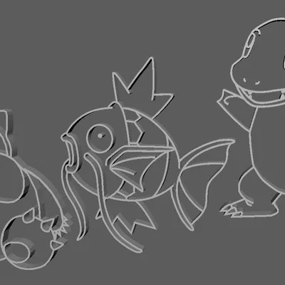 Lineart Pokemon cho khung hình: Snorlax, Charmander, Magikarp