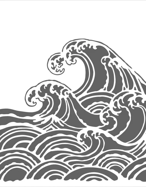 Khuôn in 3D họa tiết sóng biển (Stencil Wave) trang trí nghệ thuật - Image 1