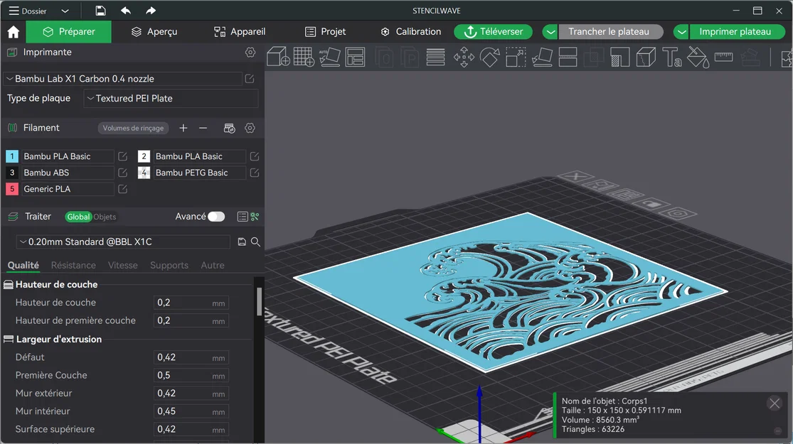 Khuôn in 3D họa tiết sóng biển (Stencil Wave) trang trí nghệ thuật - Image 2