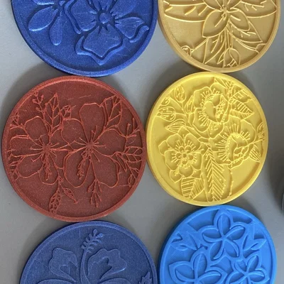 Bộ 6 đế lót ly họa tiết hoa kèm khay đựng in 3D độc đáo