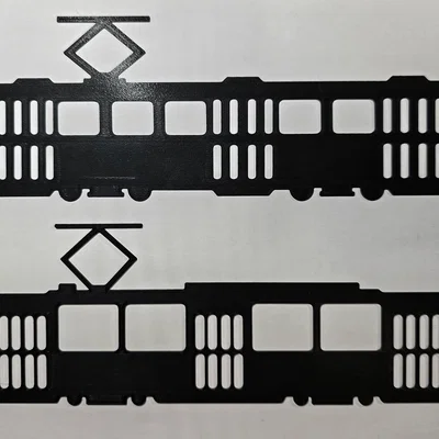 Khuôn vẽ 3D hình xe buýt và tàu điện Tatra (Prague)