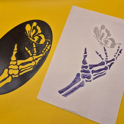 Khuôn Mẫu Vẽ Tay Xương và Bướm Độc Đáo (Skelet Hand Stencil)