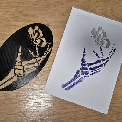 Khuôn Mẫu Vẽ Tay Xương và Bướm Độc Đáo (Skelet Hand Stencil)