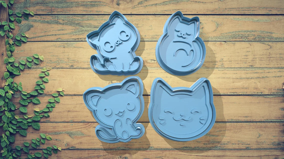 Bộ khuôn cắt bánh quy hình mèo (Cat Cookie Cutter Set) in 3D xinh xắn - Image 1