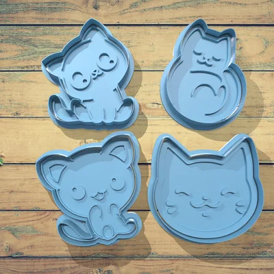 Bộ khuôn cắt bánh quy hình mèo (Cat Cookie Cutter Set) in 3D xinh xắn