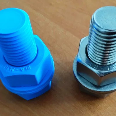 Mô hình bulông hệ mét M30x70 đầy đủ đai ốc và vòng đệm in 3D