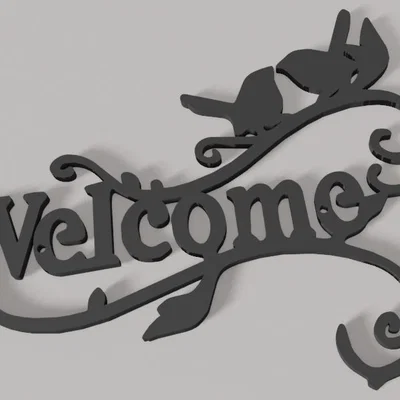 Bảng treo trang trí Welcome họa tiết đôi chim dễ thương cho gia đình