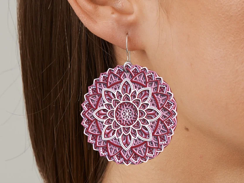 Bông tai mandala hoa đa màu (Floral multi color mandala earing) - Image 1
