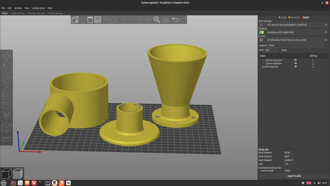Bộ lọc bụi Cyclone Separator tự in 3D (Tách bụi ly tâm) - Image 3