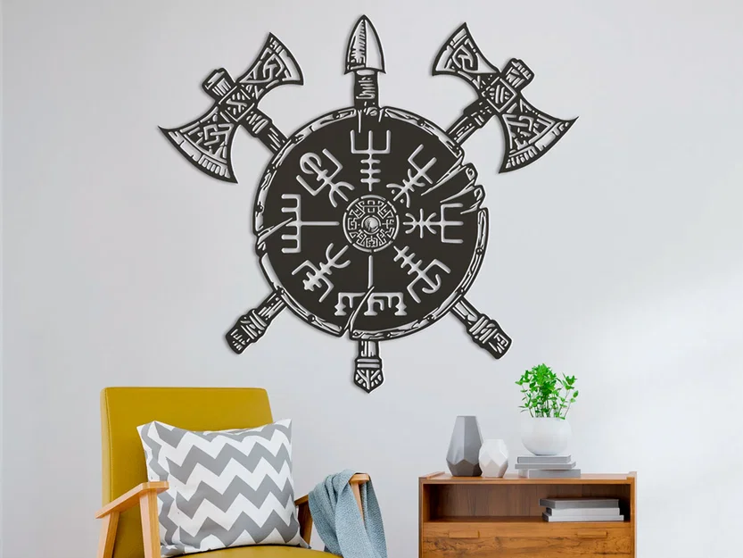 Mô hình trang trí treo tường biểu tượng Runes và Rìu Viking độc đáo - Image 1