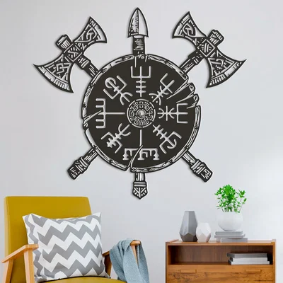 Mô hình trang trí treo tường biểu tượng Runes và Rìu Viking độc đáo