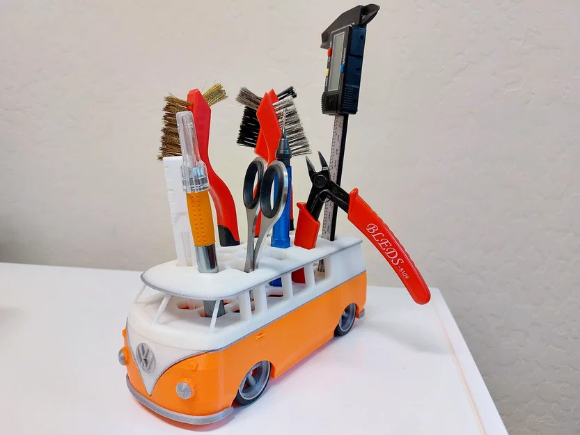 Xe VW Bus để cắm bút/dụng cụ, bánh xe chạy được (tối ưu Prusa Mini) - Image 2