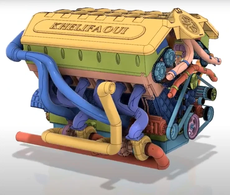 Mô hình động cơ V12 Diesel Turbo (V12 Diesel Turbo Engine Model) - Image 1