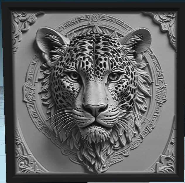 Mẫu in 3D phù điêu đầu báo hoa mai (Leopard Head) sắc nét - Image 1