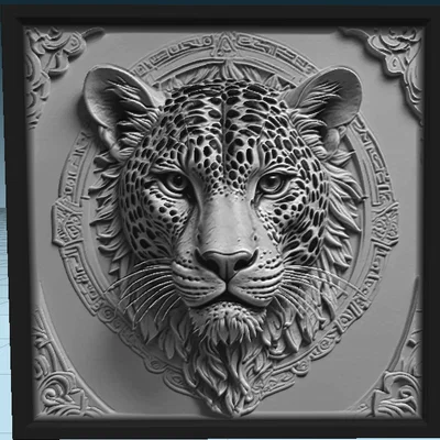 Mẫu in 3D phù điêu đầu báo hoa mai (Leopard Head) sắc nét