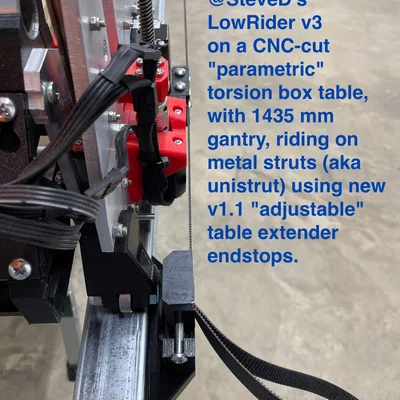LowRider 3 CNC: Table extenders dùng metal struts + hỗ trợ endstop/tensioner v1.1
