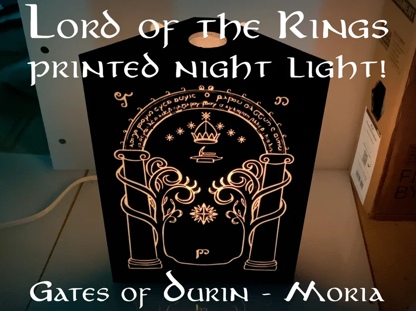 Đèn ngủ LOTR Doors of Durin (Moria) cao 8in, có liner & lỗ thoát sáng - Image 1