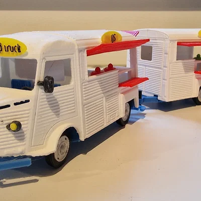 Mô hình xe cổ Citroen Type H Foodtruck 1952 in 3D chi tiết
