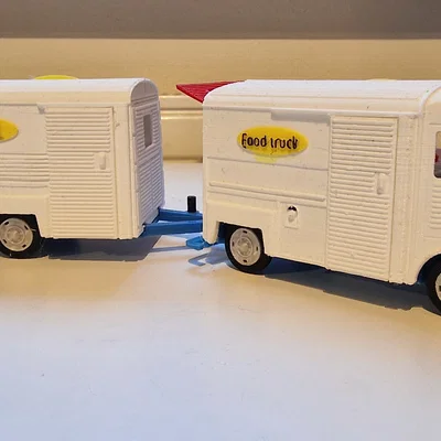 Mô hình xe cổ Citroen Type H Foodtruck 1952 in 3D chi tiết