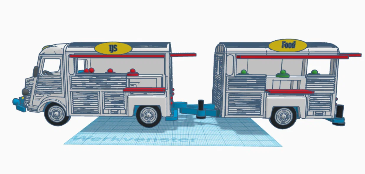 Mô hình xe cổ Citroen Type H Foodtruck 1952 in 3D chi tiết - Image 7