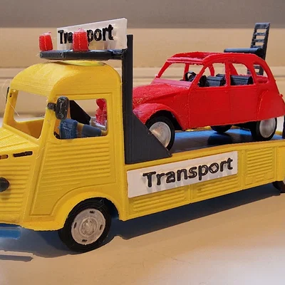 Mô hình xe tải Citroen Type H Transporter 1952 kèm xe 2CV in 3D