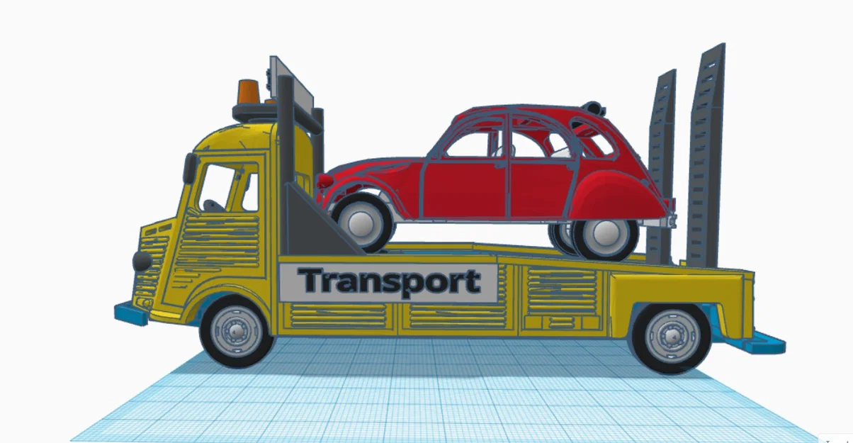 Mô hình xe tải Citroen Type H Transporter 1952 kèm xe 2CV in 3D - Image 10
