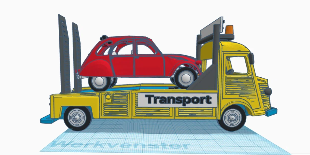 Mô hình xe tải Citroen Type H Transporter 1952 kèm xe 2CV in 3D - Image 12