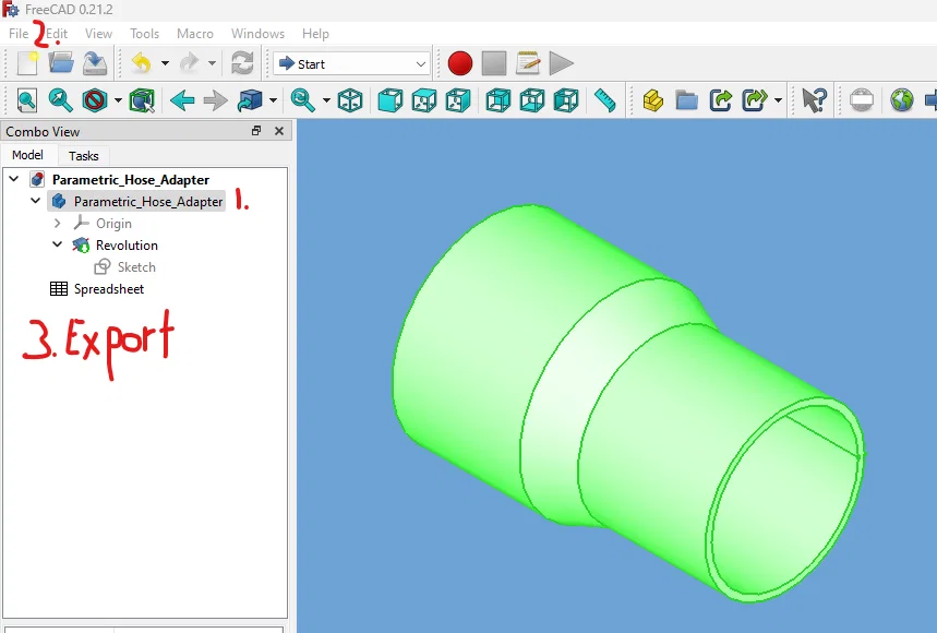 Đầu chuyển ống hút bụi dạng tham số (Parametric) [FreeCAD] - Image 5