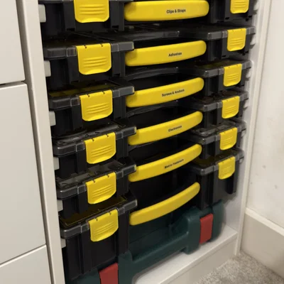 Thanh ray trượt hộp Stanley vào kệ IKEA TROFAST