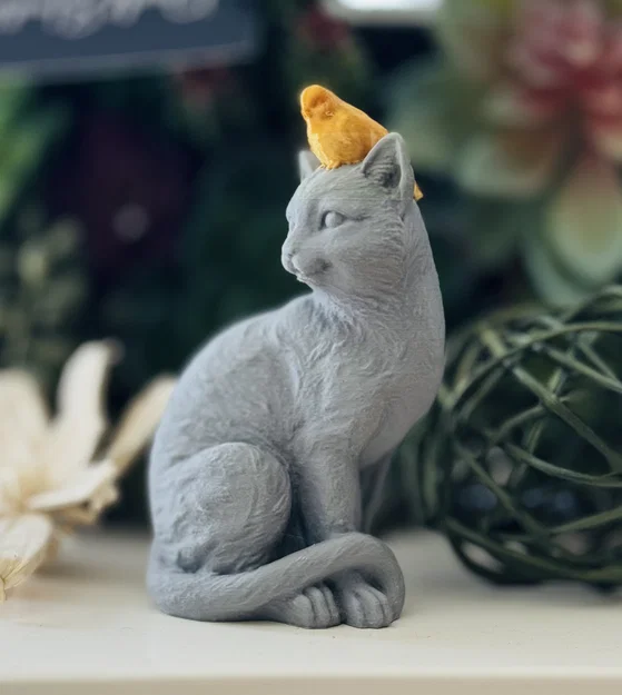 Chim Đậu Trên Đầu Mèo (Bird Perched on a Cat) - Image 2