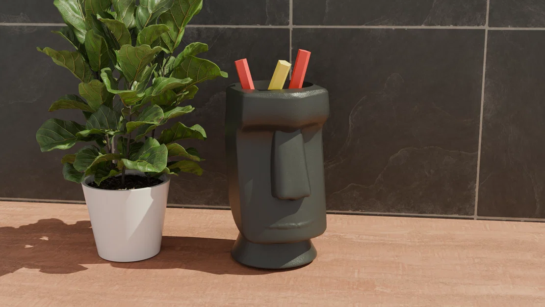 Ống cắm bút tượng Moai 3D - Phụ kiện trang trí bàn làm việc độc lạ - Image 1