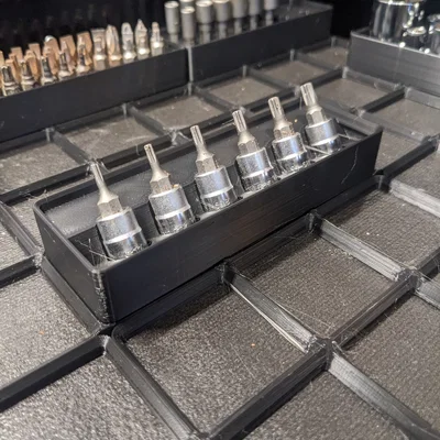 Khay Đựng Đầu Tuýp 1/4 inch 6 Vị Trí - Hệ Gridfinity Cho Gara