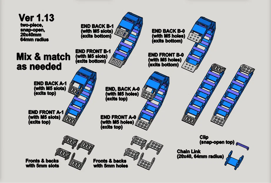 Drag Chain CNC 2 mảnh snap-open R64: A 20x40, B 2 rãnh 20x26 (v1.14) - Image 3