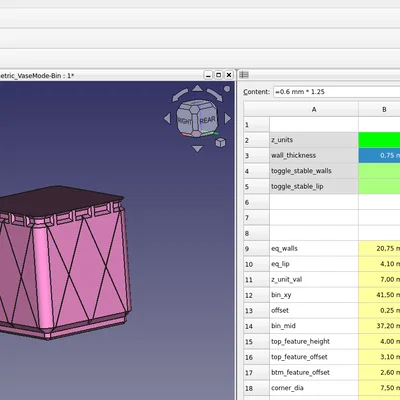 Template FreeCAD tham số cải tiến cho Gridfinity VASE MODE bins