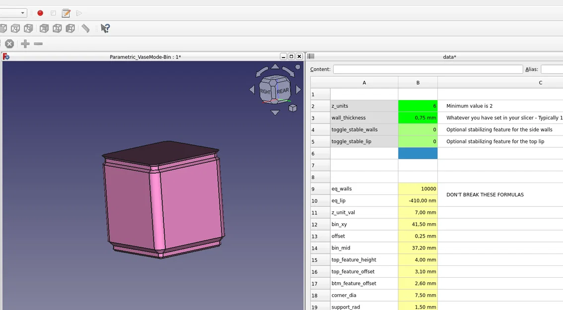 Template FreeCAD tham số cải tiến cho Gridfinity VASE MODE bins - Image 2