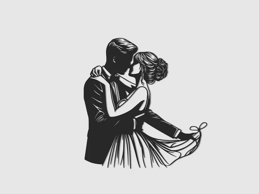 Line art cặp vợ chồng mới cưới trang trí tường - Image 1