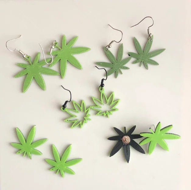 Bông tai lá cần sa, mặt dây pendientes & móc khóa marijuana - Image 1